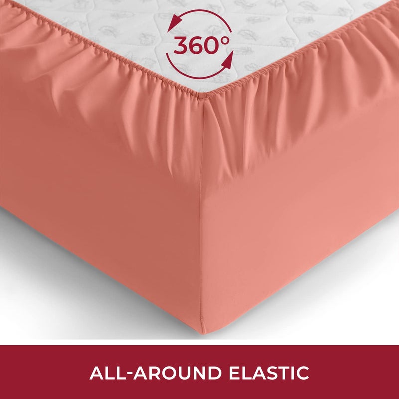 Mellanni Queen Fitted Sheet - Iconic Collection Bedding Sheets with up to 16 inch Deep Pocket - Soft & Cooling - Fade & Stain Resistant - 1 PC (Queen, Coral) - Image 4